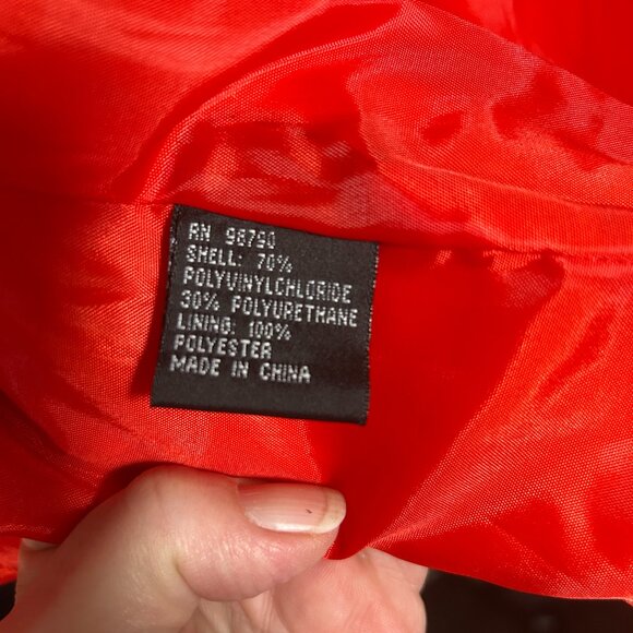 Vintage 90s Y2K Does 60s Womans Red Vinyl Jacket Lined Pockets Mod Go Go - Picture 9 of 16